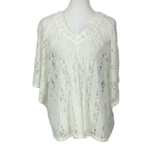 Anthropologie Womens White Lace V-Neck Blouse With Flutter Sleeves - Picture 1 of 5